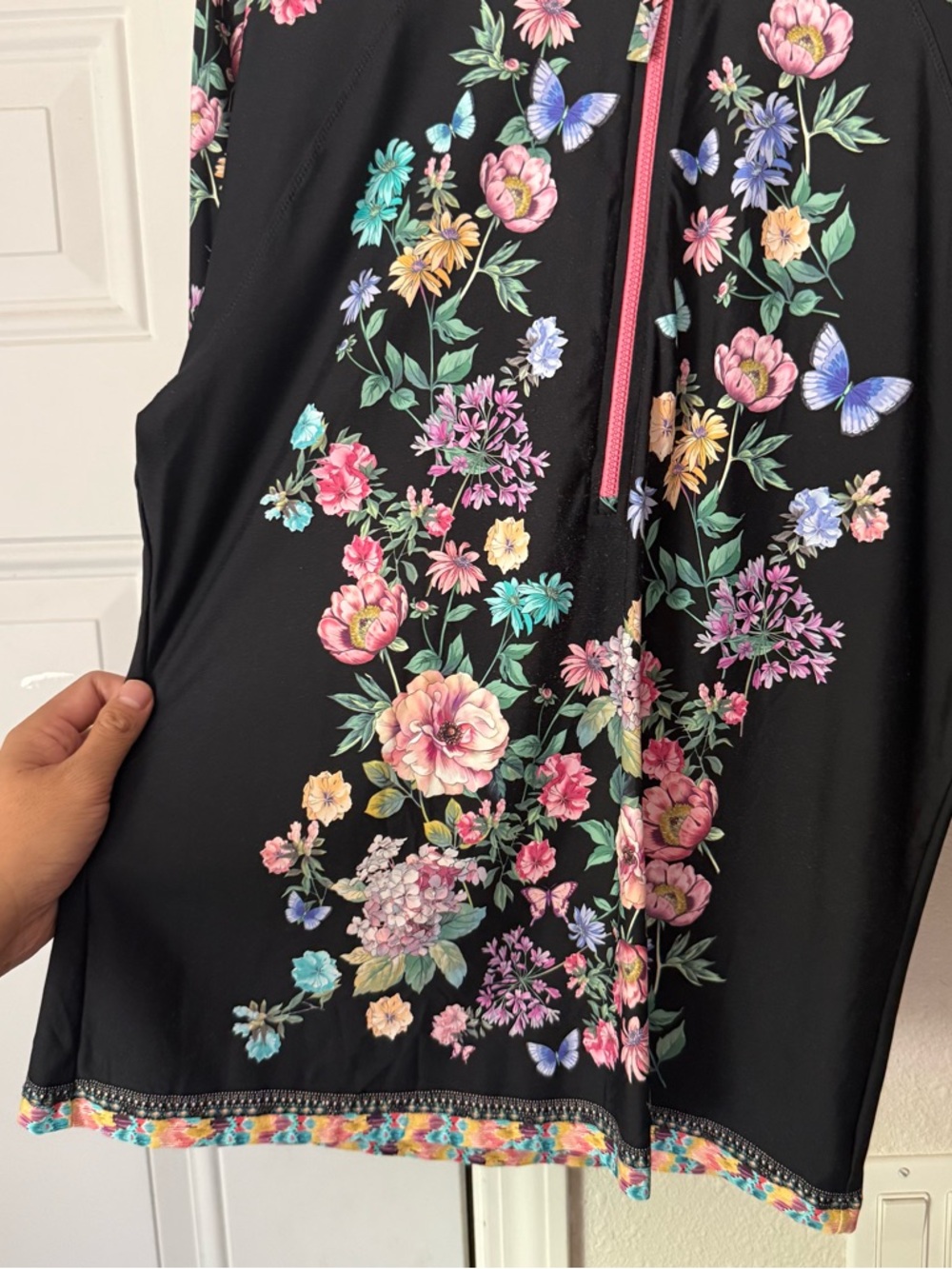 JOHNNY WAS black‎ floral butterfly nylon half zip swim athletic jacket shirt - Picture 3 of 8